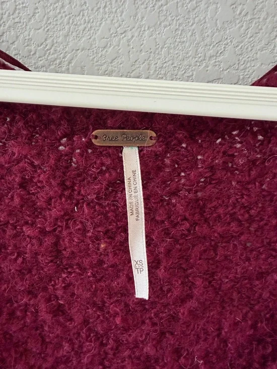 Free People Songbird V-Neck Boucle Sweater - Burgundy - Picture 2 of 4